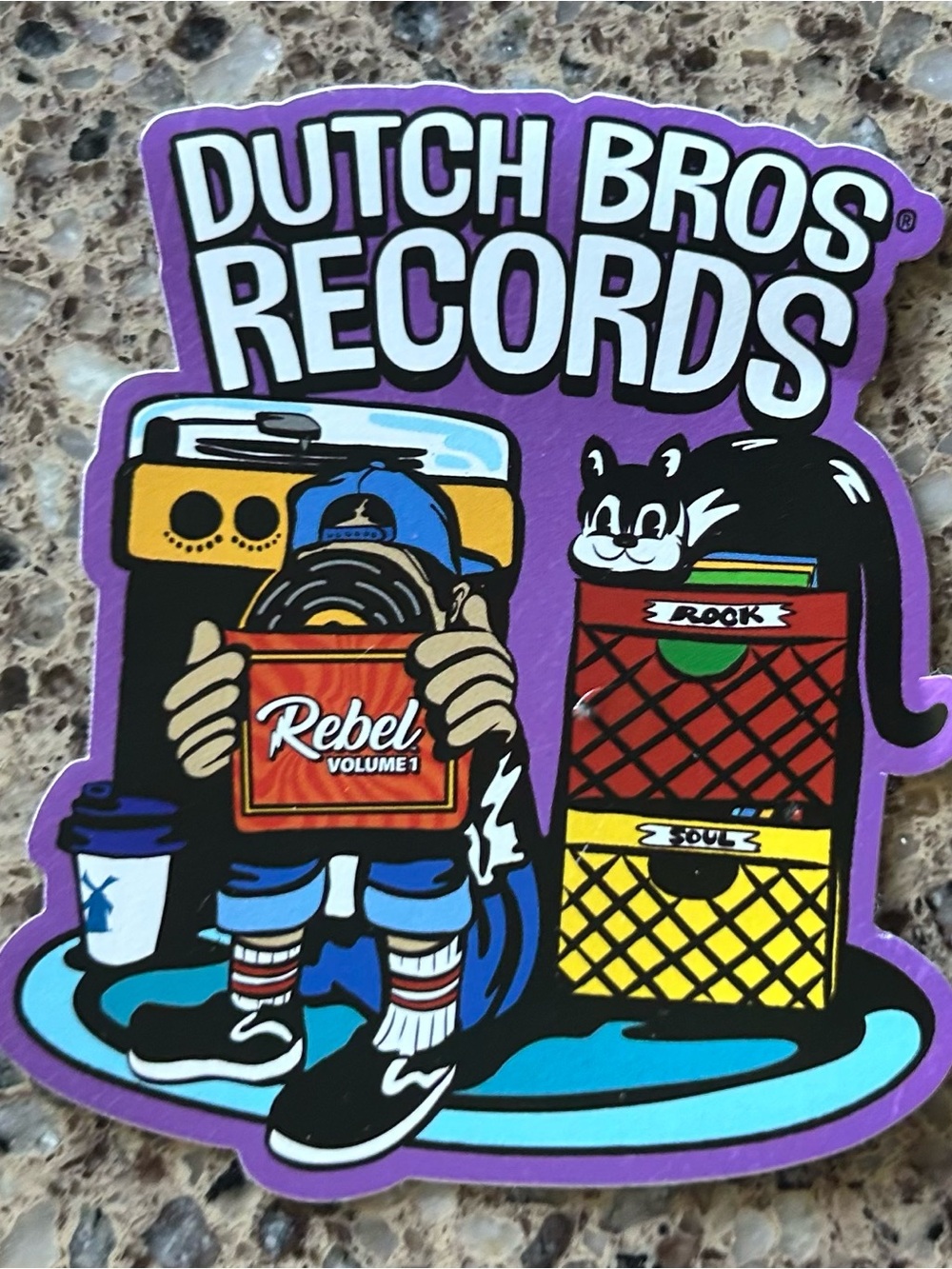 Dutch Bros Purple Record Shop Sticker Art